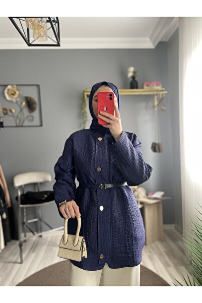 byalisdmr Önden fermuar ve çıtçıt kapamalı Kemerli Royal Jakar Kap -Lacivert