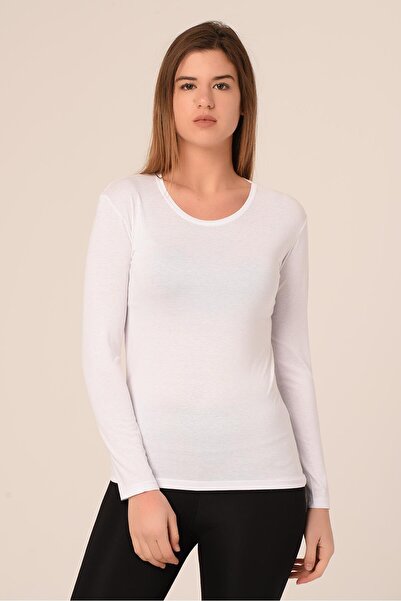 DISENTIS MODEST Round Neck Long Sleeve Cotton White Bodysuit