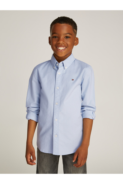 Tommy Hilfiger Boys Breezy Blue Long Sleeve Stretch Oxford Cotton Shirt
