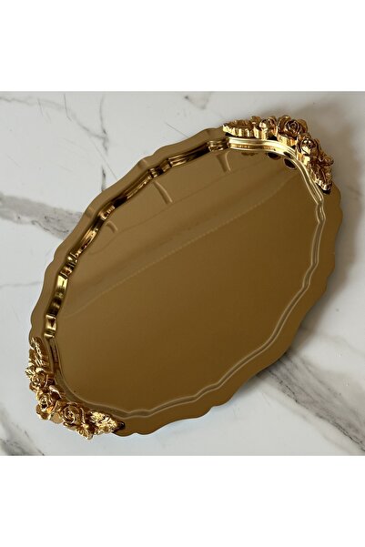 Melinda PASLANMAZ OVAL GOLD KULPLU SERVİS SUNUM TEPSİSİ 1 ADET
