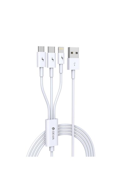 Devia Smart 3in1 Data & Charging Cable USB to Lightning / MicroUSB / USB-C, 1.2 m, White, Blister