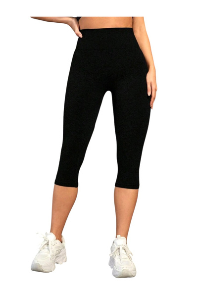 OEM Γυναικείο αθλητικό κολάν, μήκους τριών τετάρτων, 3/4, ψηλή μέση, ελαστικό, μοντέλο καπρί, μαύρο