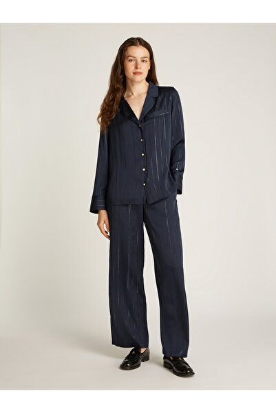 Tommy Hilfiger Women Lurex Navy Long Sleeve Fluid Metallic Striped Shirt