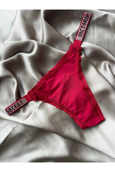 GORALİS JEWELRY Bordo Taş ve Dantel Detaylı Lüks Külot