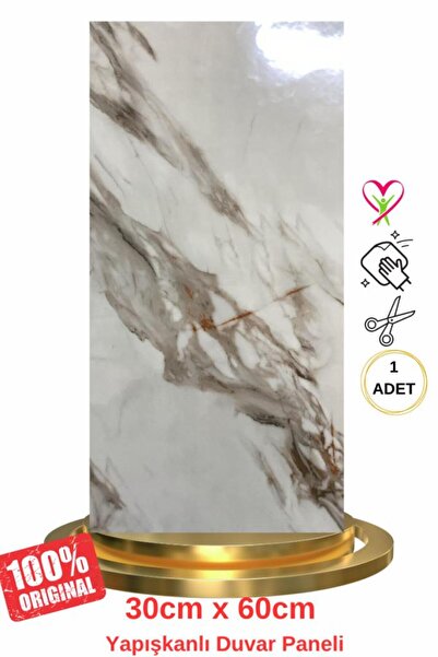 Renkli Duvarlar Shiny Royal Marble Mermer Desenli 60x30cm Yapışkanlı Mutfak Banyo Kaplama Duvar Paneli Kağıdı CF-004