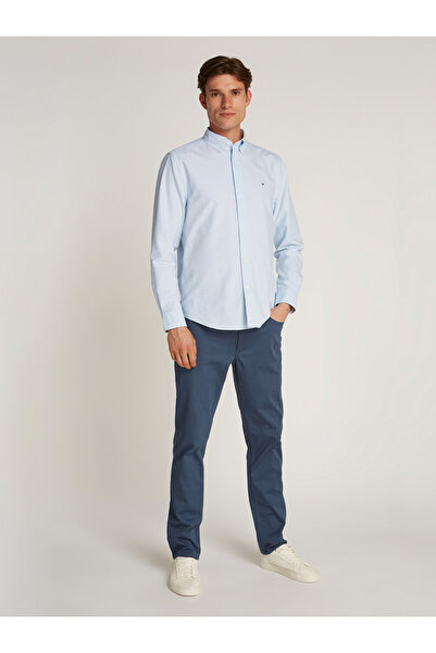 Tommy Hilfiger Men Breezy Blue Long Sleeve Oxford Dobby Regular Fit Shirt
