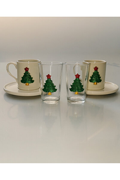 miras home 2-Person Coffee Presentation Set with Pine Tree Accessories and Coffee Side Water Cup