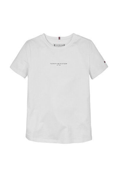 Tommy Hilfiger Girls White Logo Slim Crew Neck T-Shirt