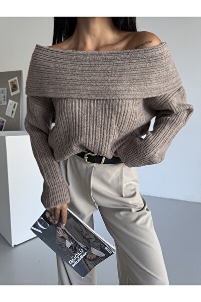 Serenay Atelier Pulover de tricotat pentru femei Madonna, cu guler confortabi...