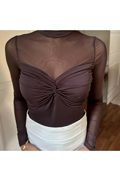 Be Best Bluză maro pentru femei Tomorrow Fisherman din tul cu șnur BE177