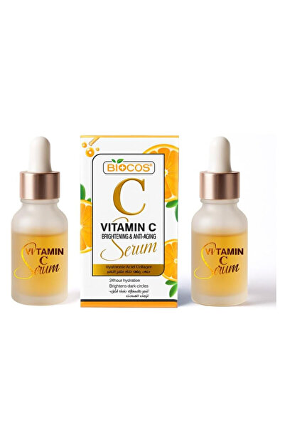 BIOCOS Vitamin C Brightening Serum (2 Pack) Dark Spot Correcting Glow Serum with Collagen, Jojoba Oil 15ml