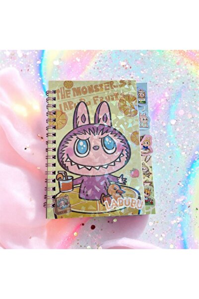 The Cloudish Shop Autocolant Labubu spiralat cu 9 coli, 12 coli, copertă cu hologramă pentru caiet