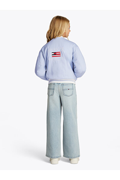 Tommy Hilfiger Girls Breezy Blue Cotton Relaxed Back Logo Varsity Jacket