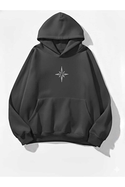 blackbonds Унисекс цветна суитшърт с качулка и малък принт на компас