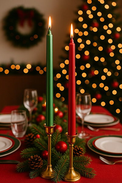 hediyeofisi Yılbaşı Şamdan Mumu 4’lü Set – Yeşil ve Kırmızı Renkli Dekoratif ...