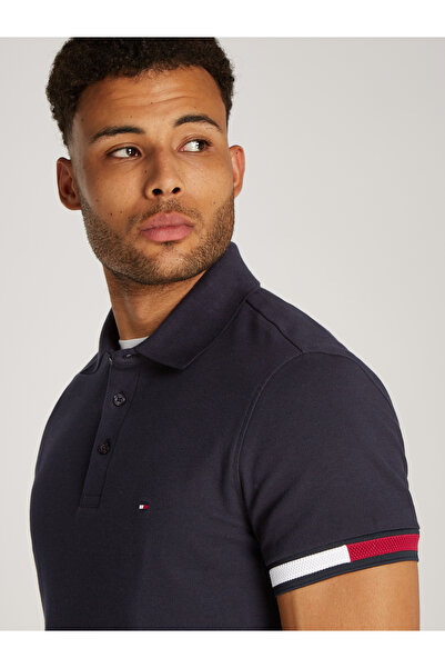 Tommy Hilfiger تي شيرت بولو رجالي بأكمام قصيرة وأساور علم صحراء السماء