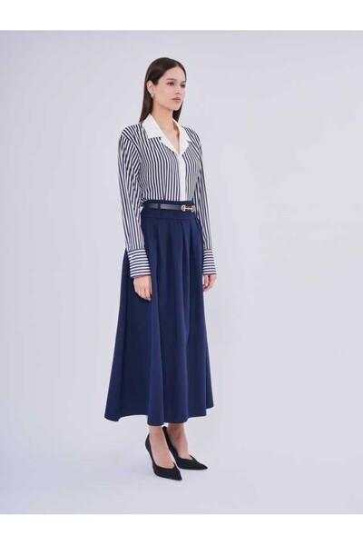 SERPİL Kemer Detaylı Pileli Uzun Kadın Etek 51098