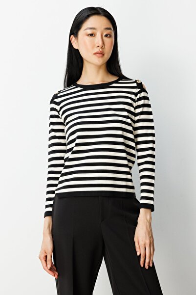 ON TRİKO Pulover tricotat cu detaliu la umăr 65304-26k Negru