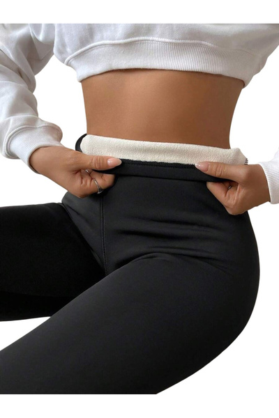 OEM Colanti termici dama cu talie inalta si captuseala fleece, model casual, Negru - S