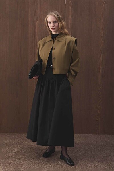 Hooopstore Μπουφάν με επένδυση από γαμπαρντίνα κοντό χακί