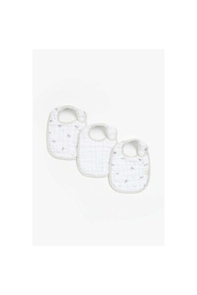 MOTHERCARE Grey Zebra Muslin Newborn Bibs - 3 Pack