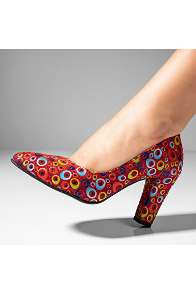BMoD Women's multicolor printed suede leather shoes with a chunky heel MOD10220