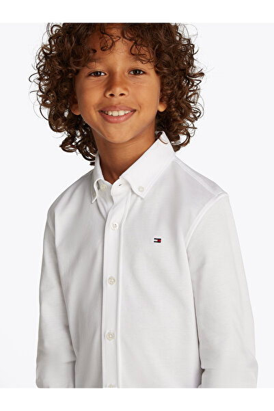 Tommy Hilfiger Boys White Long Sleeve Pique Regular Fit Shirt