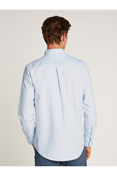 Tommy Hilfiger Men Breezy Blue Long Sleeve Oxford Dobby Regular Fit Shirt