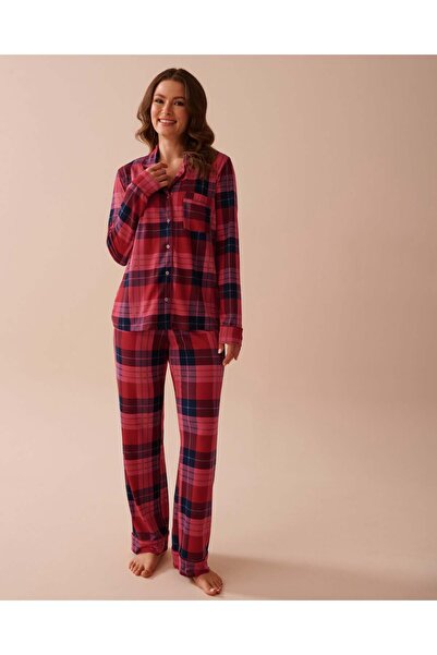 La Vie en Rose قميص أحمر منقوش فائق النعومة بأزرار