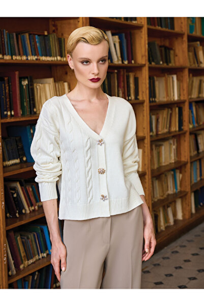 Unique Düğme Detaylı Triko Hırka 261021-26k Ekru