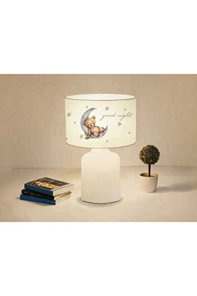 Storish Bear Ayıcık Desenli Bebek Çocuk Odası Gece Lambası Abajur Krem