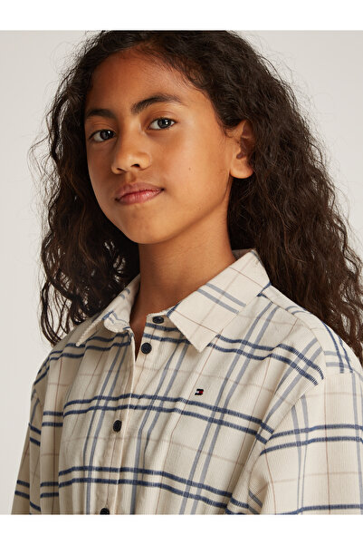 Tommy Hilfiger Girls Classic Beige Check Corduroy Check Shirt Dress