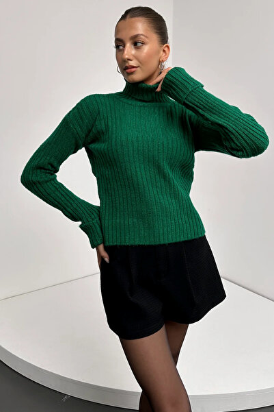 MODA Pulover tricotat texturat cu model în dungi înalte