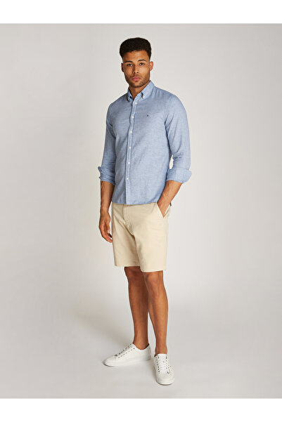 Tommy Hilfiger Men Shirt Blue Long Sleeve Brushed Linen Regular Fit Shirt