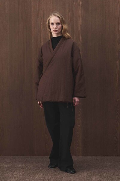 Hooopstore Φουσκωτό καφέ μπουφάν με κορδόνια που περιτυλίγονται