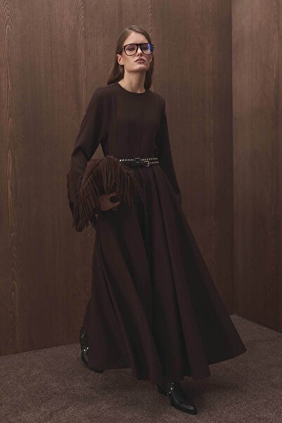 Hooopstore Belden Oturma Detaylı Kahve Elbise