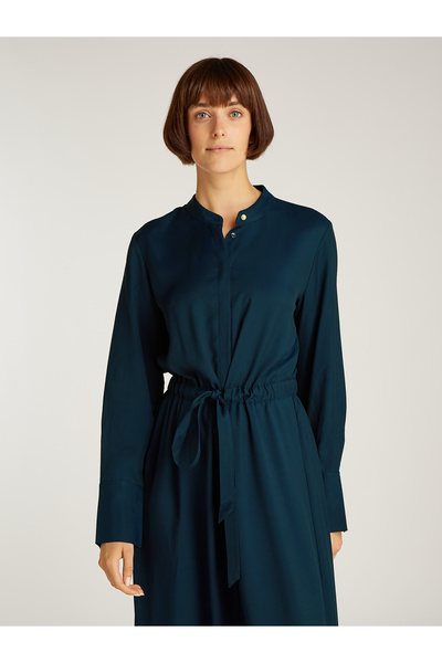 Tommy Hilfiger Women Dark Night Navy Soft Vis Collarless Midi Shirt Dress
