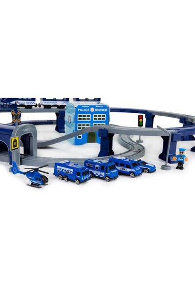 IMK Circuit with iMK® electric train, 4 cars and a toy helicopter, multiple decorative elements
