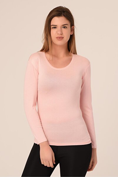 DISENTIS MODEST Round Neck Long Sleeve Cotton Salmon Bodysuit