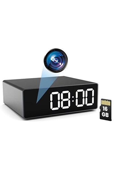 iUni Ceas de birou cu cameră spion IP33, Wi-Fi, 16GB, Full HD, 150 de grade, vedere nocturnă