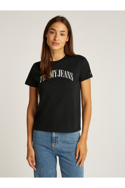 Tommy Hilfiger Women Black Monotype Printed Crew Neck T-Shirt