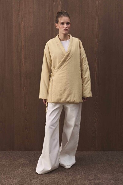 Hooopstore Μπουφάν με κορδόνια που δένει το σώμα σε μονόχρωμο κίτρινο χρώμα