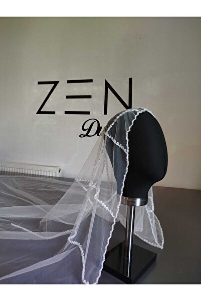 ZEN DUVAK طرحة زفاف مطرزة باللون الأبيض الفاتح