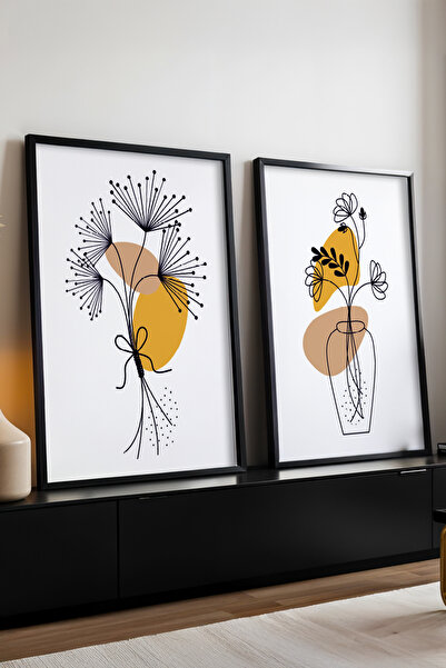 huhuli Ahşap Siyah Çerçeveli 2'li Set Tablo Huhu182