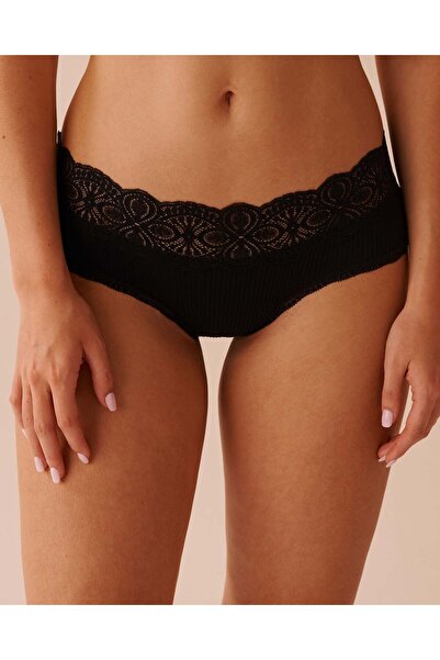 La Vie en Rose Lace Trim Ribbed Hiphugger Panty