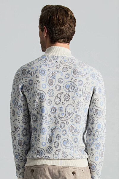 Hemington Saf Kaşmir Paisley Desen Yarım Balıkçı Yaka Ekru Kazak