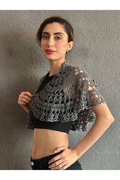Gönülden Tasarım Smoked Hand Knitted Lace Women's Shawl Bolero