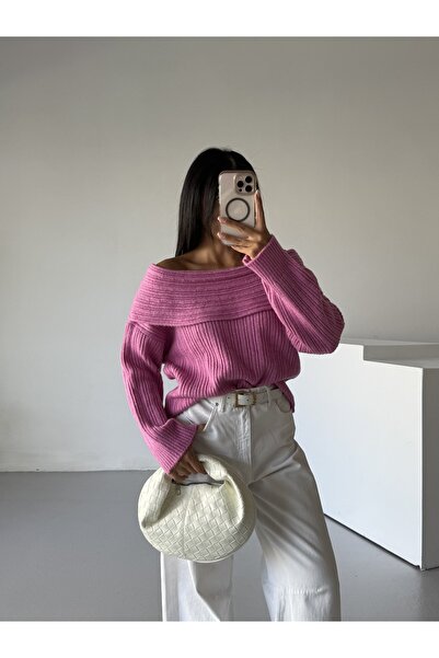 Serenay Atelier Madonna Collar Comfortable Fit Ribbed Women's Knitwear Sweater