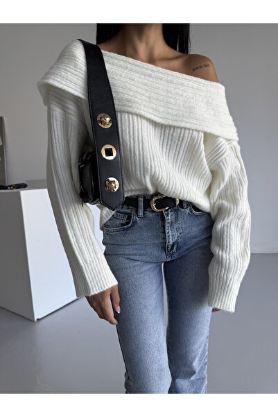 Serenay Atelier Madonna Collar Comfortable Fit Ribbed Women's Knitwear Sweater