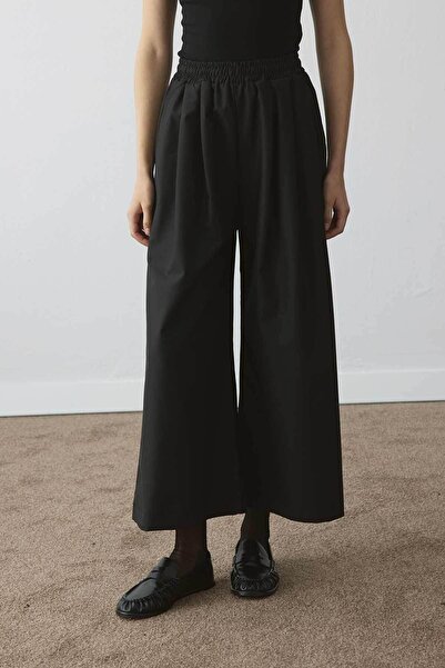 Hooopstore High Waist Draped Pleated Detail Black Trousers